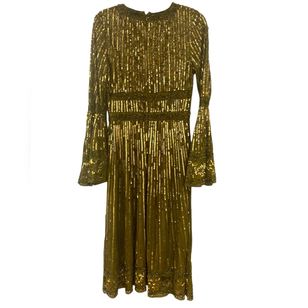 Mac Duggal Green Embellished 3/4 Sleeve V Neck A Line Dress Size 6 - Picture 10 of 11